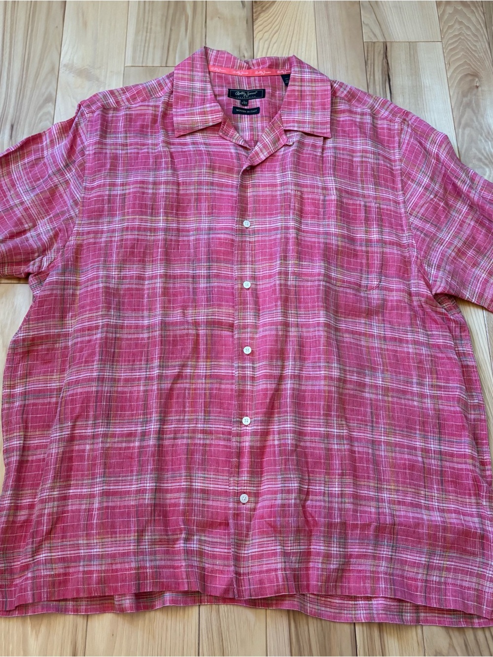 Bobby Jones Linen Plaid Multicolor Button Front Short Sleeve Shirt